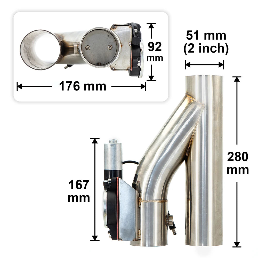 Universal exhaust cutout valve in silver 304 stainless steel