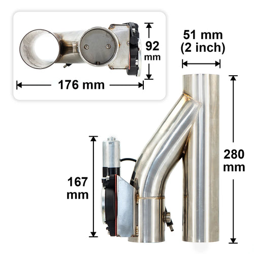 Universal exhaust cutout valve in silver 304 stainless steel