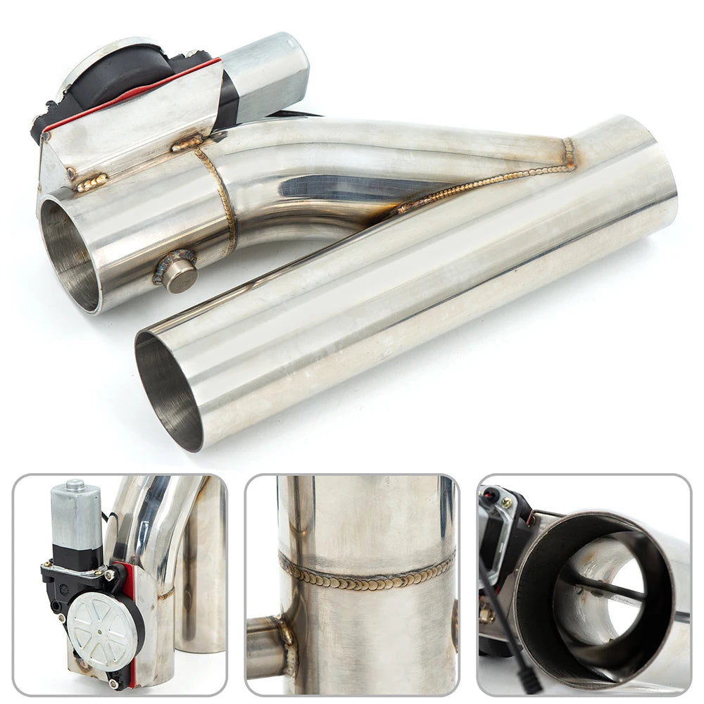 Electric exhaust cutout Y-pipe showing TIG-welded CNC-machined flange